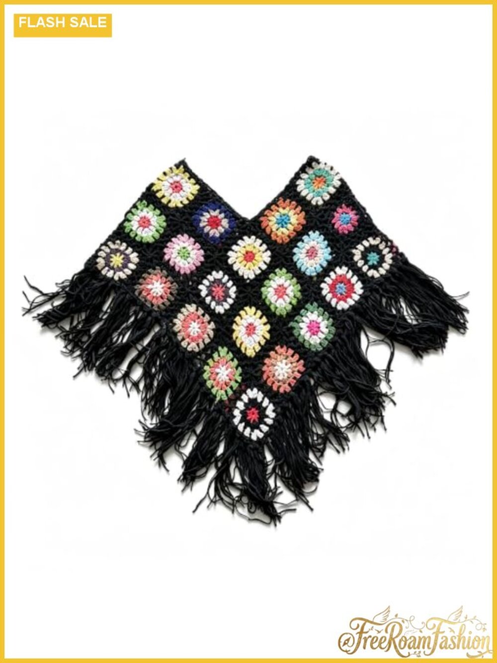 Crochet Poncho Women Geometric Boho Fringe Beach Coverup
